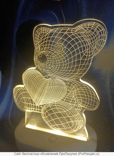 Ночник 3D Мишка с сердцем ОПТОМ